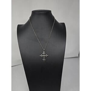 Retired James Avery Fleur De Lis Cross 2" Pendant 18" Chain